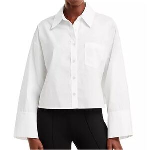 Anine Bing Mabel Flared Sleeve Cropped Cotton Top in White Size Large